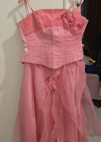 Pembe Straplez Fırfırlı Kız Elbisesi - Görsel 2