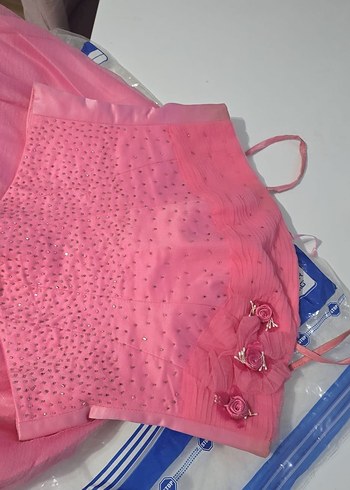 Pembe Straplez Fırfırlı Kız Elbisesi - Görsel 4