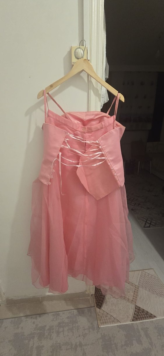 Pembe Straplez Fırfırlı Kız Elbisesi - Görsel 3