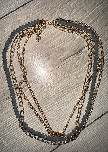 Gri Boncuklu Altın Renk Zincir Kolye - Görsel 4