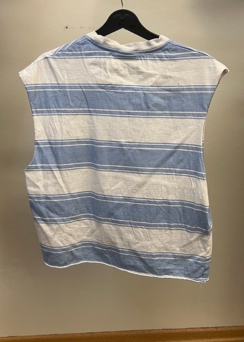 s Beden Mavi Çizgili Kolsuz Unisex Tişört