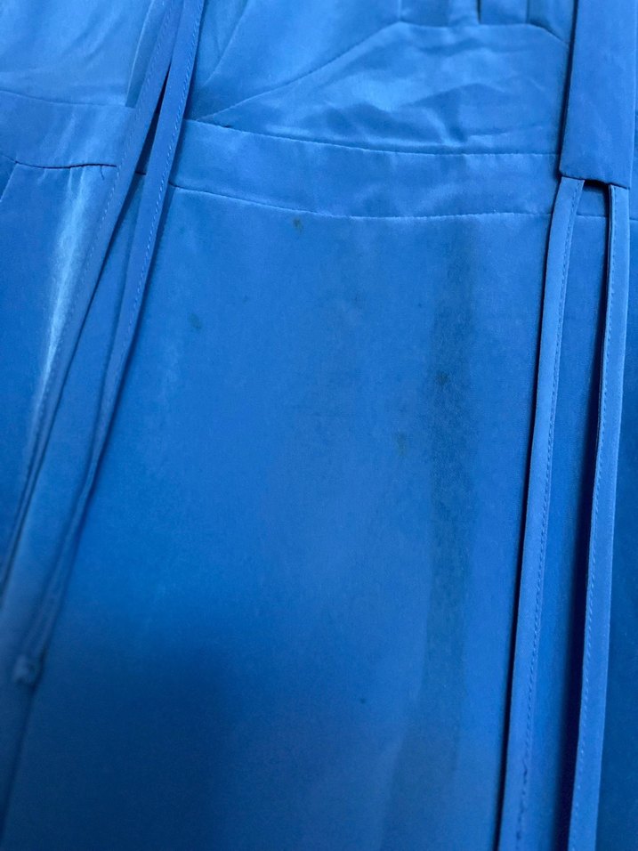 Mavi Midi Saten Volanlı Kolsuz Elbise - Görsel 3