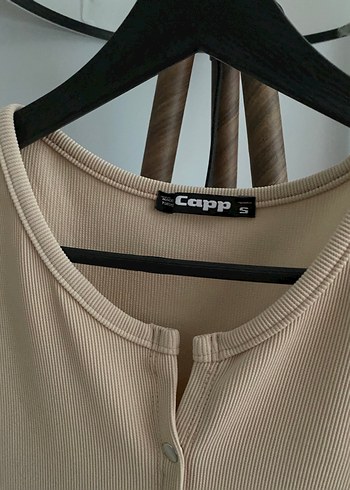 Bej Düğmeli Kolsuz Kadın bluz - Görsel 3