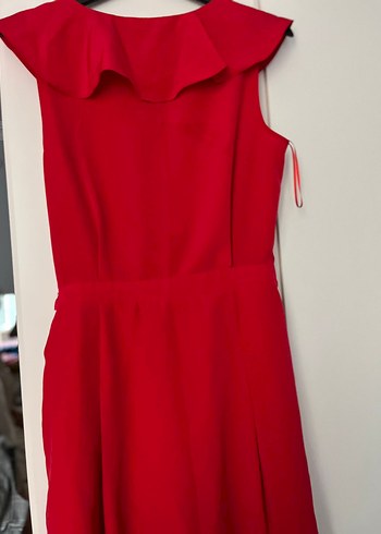Fırfırlı Kırmızı Midi Abiye Elbise - Görsel 4