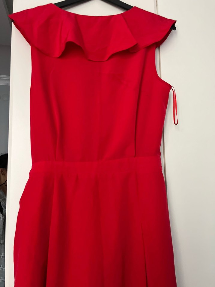 Fırfırlı Kırmızı Midi Abiye Elbise - Görsel 2