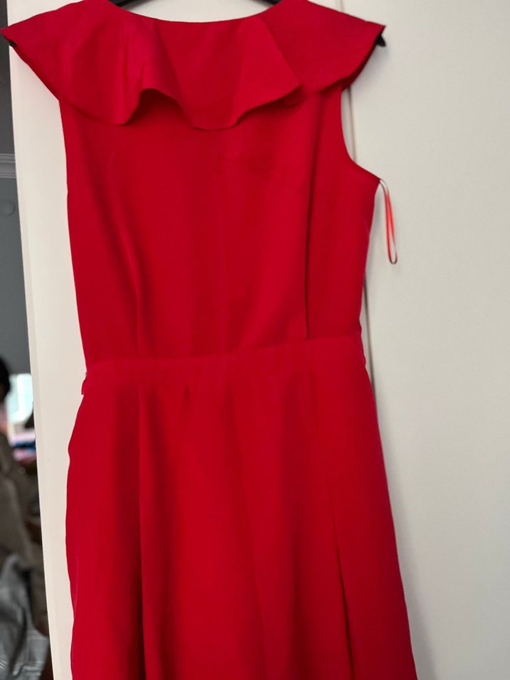 Fırfırlı Kırmızı Midi Abiye Elbise - Görsel 4