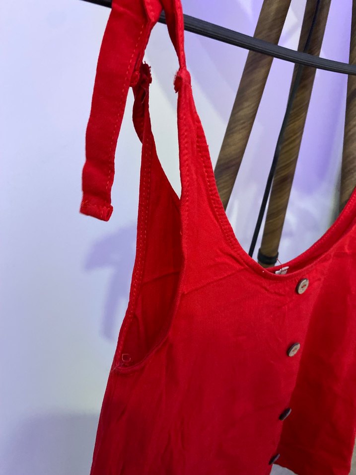 Düğmeli Kırmızı İnce Askılı Mini Kadın Atlet - Görsel 2
