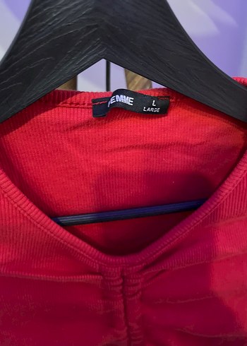 Kırmızı V Yaka Büzgülü Kısa Kadın bluz - Görsel 4