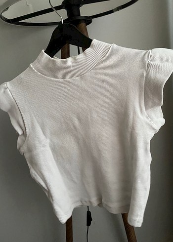 Beyaz Kısa Kollu Triko Kadın bluz - Görsel 2