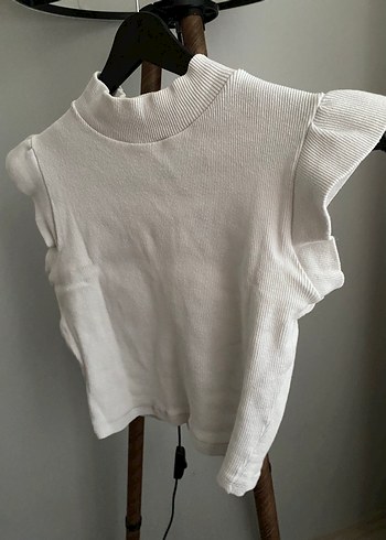 Beyaz Kısa Kollu Triko Kadın bluz - Görsel 3