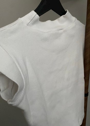 Beyaz Kısa Kollu Triko Kadın bluz - Görsel 4
