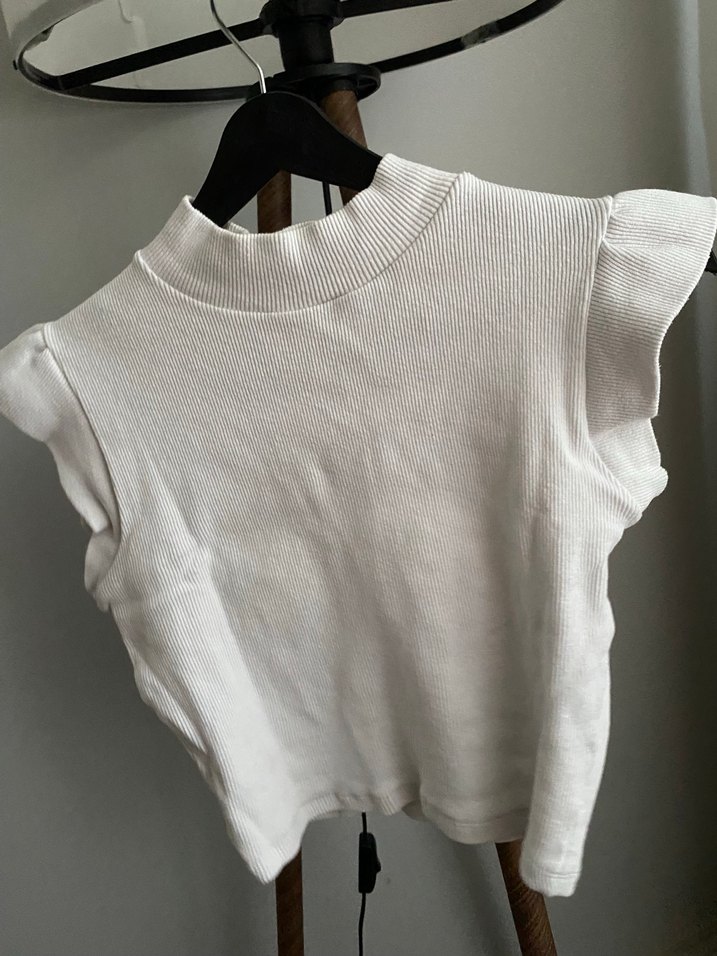 Beyaz Kısa Kollu Triko Kadın bluz - Görsel 2
