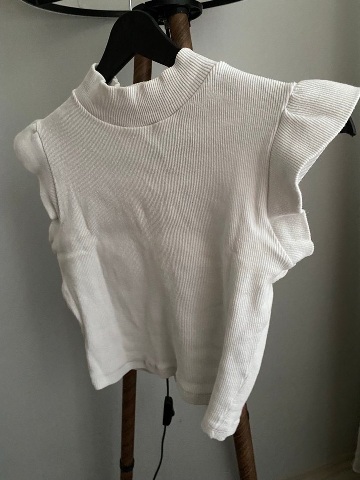 Beyaz Kısa Kollu Triko Kadın bluz - Görsel 3