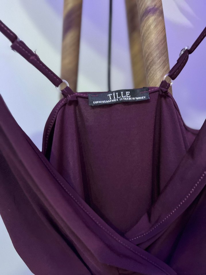 Mor Saten Askılı Drapeli Kadın Tulum - Görsel 2