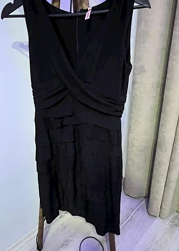 Uzun Siyah Drapeli Strappy Kadın Elbise - Görsel 4