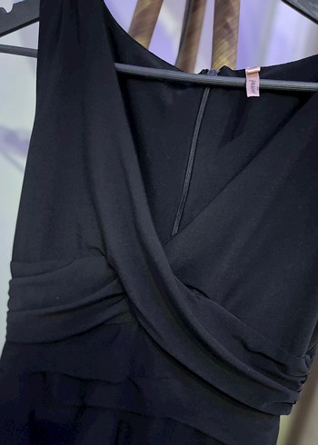 Uzun Siyah Drapeli Strappy Kadın Elbise - Görsel 3