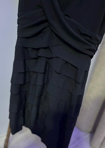 Uzun Siyah Drapeli Strappy Kadın Elbise - Görsel 2