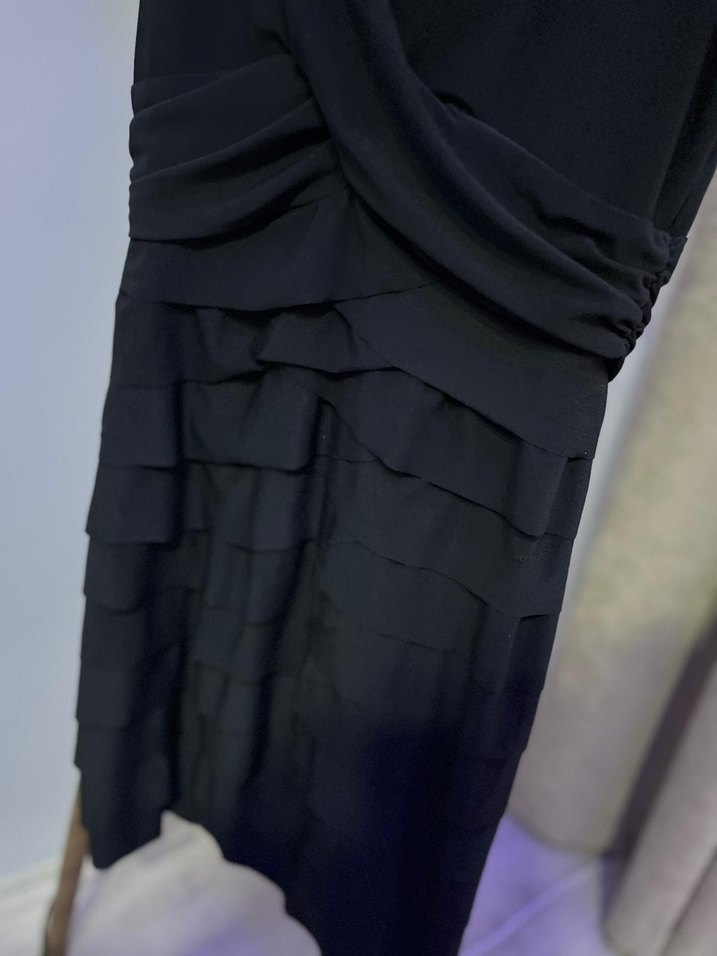 Uzun Siyah Drapeli Strappy Kadın Elbise - Görsel 2