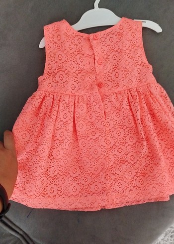 3-6 Ay Beden pembe Renk Kız Çocuk Pembe Dantelli Kolsuz Elbise