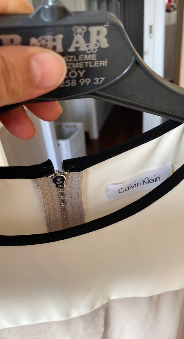 Bej Siyah Kenarlı Midi Elbise - Görsel 4