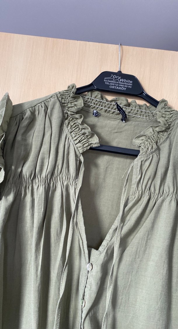 Kadın Haki Keten Salaş Gömlek - Görsel 4