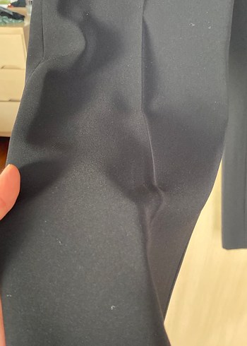 Lacivert Pilili Kadın Kumaş Pantolon - Görsel 2