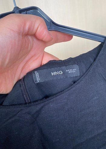 Kolsuz Siyah Midi Keten Elbise - Görsel 4