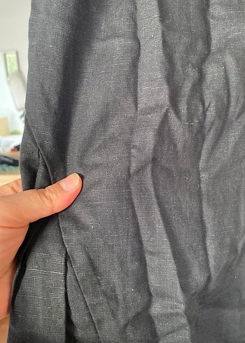 Kolsuz Siyah Midi Keten Elbise - Görsel 2