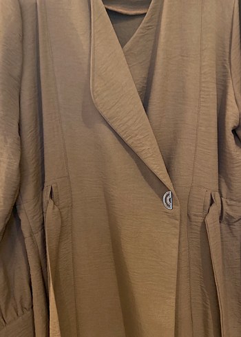 Kahverengi Uzun Keten Trençkot - Görsel 2