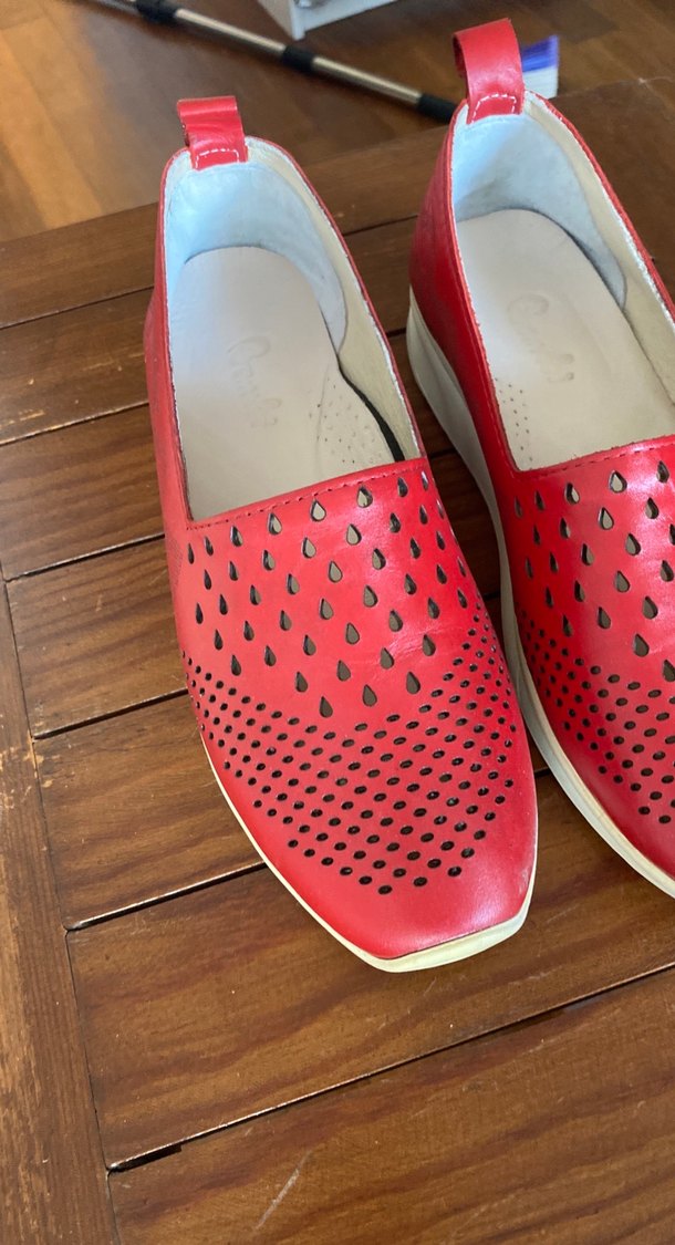 Kırmızı Parlak Dolgu Topuklu Kadın Babet - Görsel 2