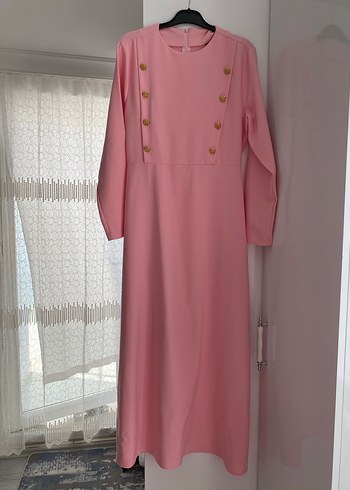 Diger Pembe Uzun Kol Düğmeli Elbise