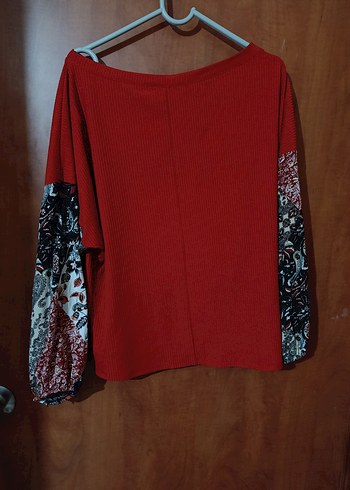 Gigii's Kırmızı Salaş Triko Bluz, Uzun Kollu, Batik Desenli