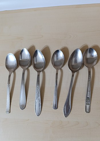 Bej ve Gri Desenli 6 Metal Kaşık