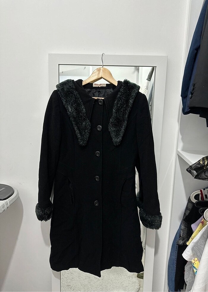 Kadın tüylü kalın kaşe kaban - Görsel 5