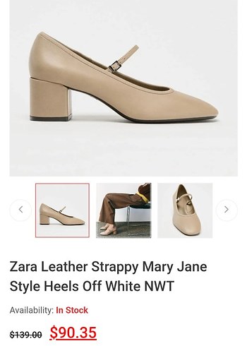 Zara Bej Deri Mary Jane Topuklu Ayakkabı