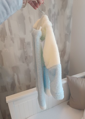 Bebek Erkek Peluş pijama alt üst, Nakışlı, Beyaz & Pastel Mavi - Görsel 5