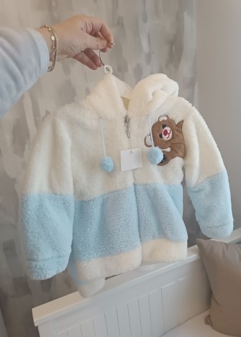 Bebek Erkek Peluş pijama alt üst, Nakışlı, Beyaz & Pastel Mavi - Görsel 2