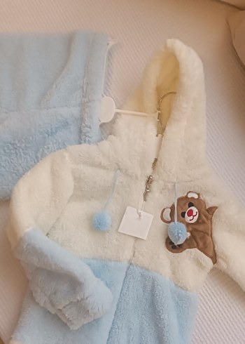 Bebek Erkek Peluş pijama alt üst, Nakışlı, Beyaz & Pastel Mavi - Görsel 3