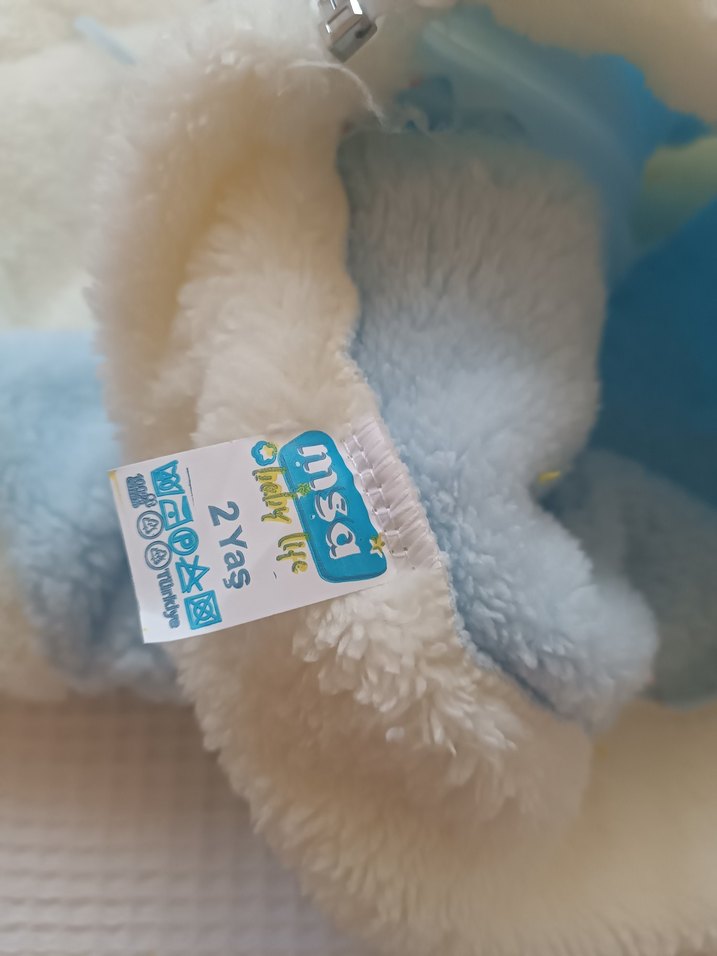 Bebek Erkek Peluş pijama alt üst, Nakışlı, Beyaz & Pastel Mavi - Görsel 4