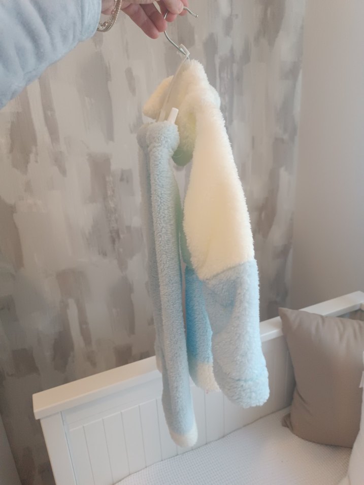 Bebek Erkek Peluş pijama alt üst, Nakışlı, Beyaz & Pastel Mavi - Görsel 5