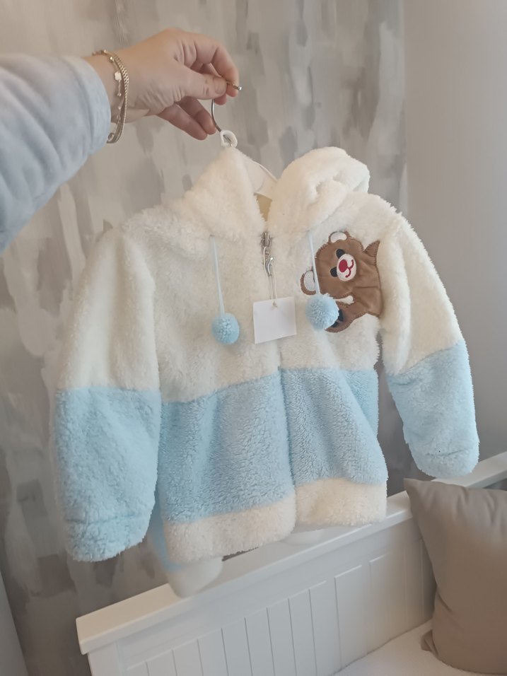 Bebek Erkek Peluş pijama alt üst, Nakışlı, Beyaz & Pastel Mavi - Görsel 2