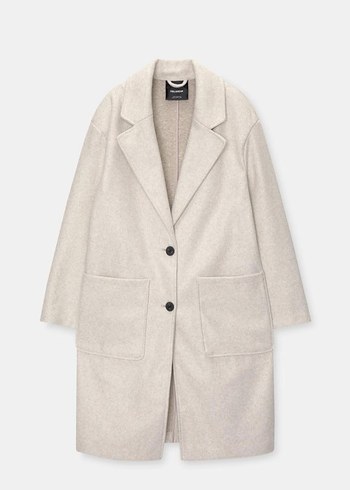 Düz Kesim Açık Bej Kadın Kaban - Görsel 4