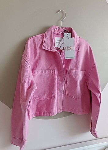 Pembe kot ceket fitilli ceket crop ceket