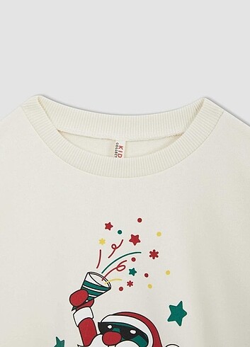 Defacto Yılbaşı temalı kız çocuk Noel kazak sweatshirt