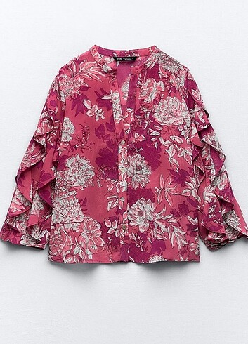 Zara fırfırlı volanlı Çiçekli gömlek 