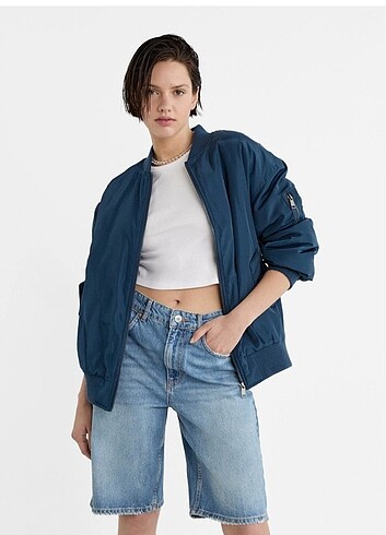 Oversize lacivert bomber ceket