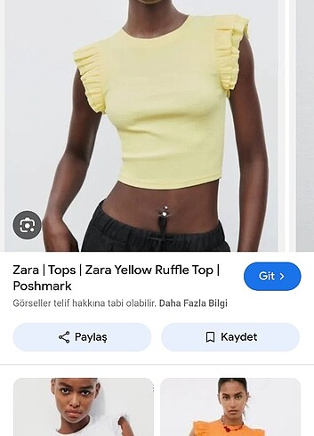 Zara Sarı crop fırfır kol bluz tişört badi