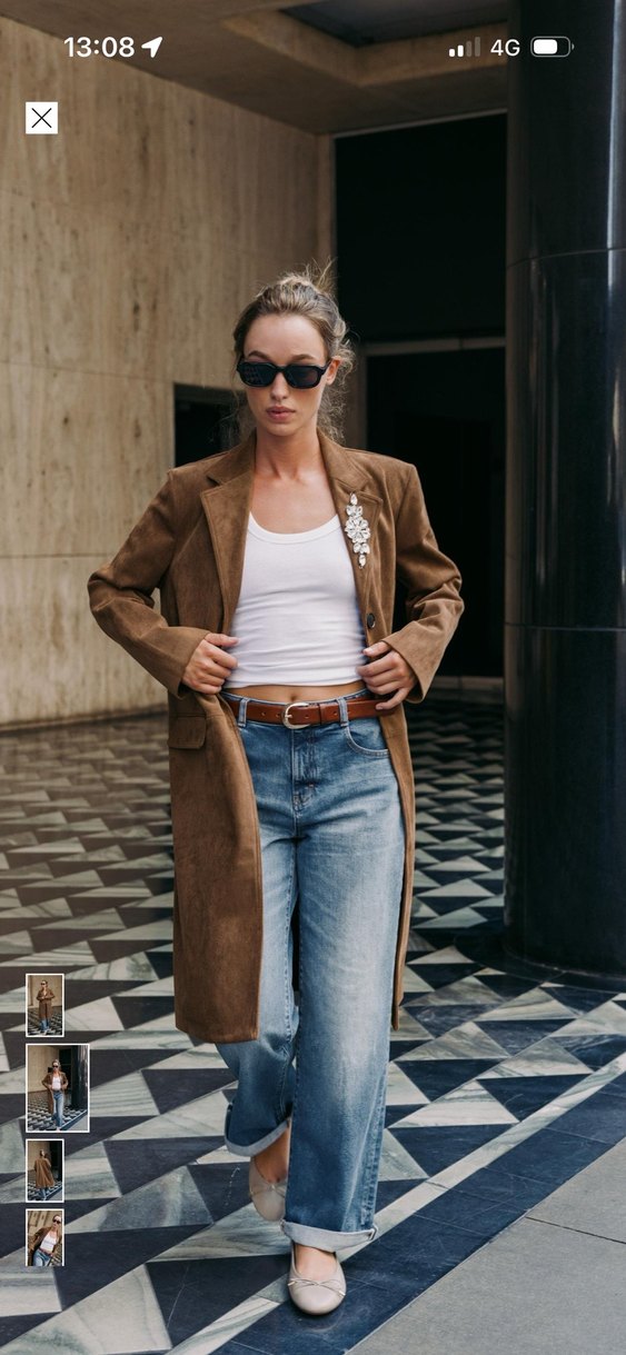 Kadın Kahverengi Süet Uzun Ceket - Görsel 2