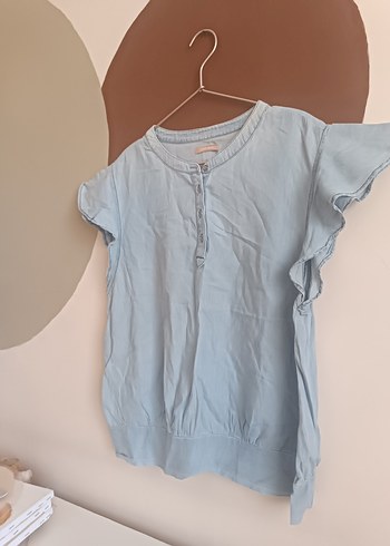 m Beden mavi Renk denim kolları volanlı kot gömlek bluz