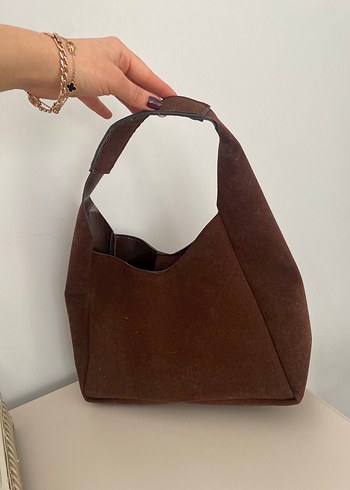 Kahverengi Süet Kadın Çanta Seti - Görsel 4